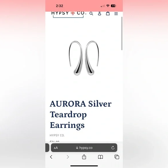 NWT AURORA Silver Teardrop Elegant Earrings Threader Hoop $68 - Picture 2 of 3